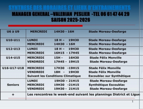 Horaires des entrainements